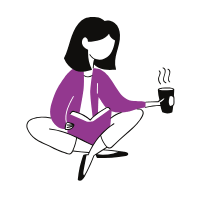 woman sitting while reading a book and holding coffee