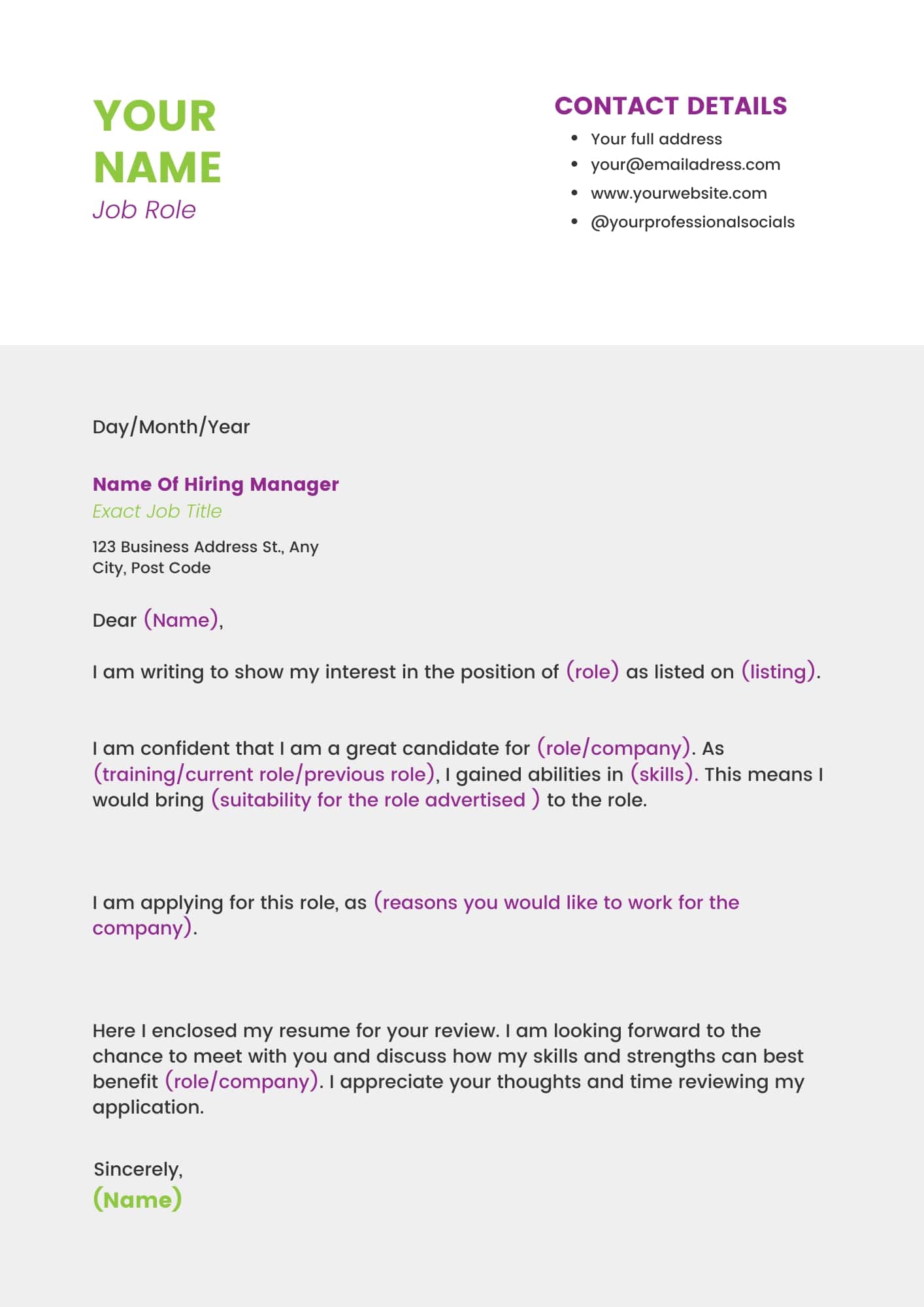 Template Cover Letter